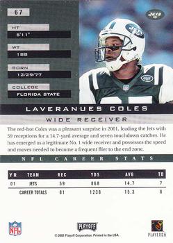 2002 Playoff Honors #67 Laveranues Coles Back