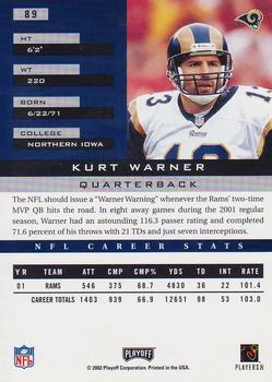 2002 Playoff Honors #89 Kurt Warner Back