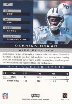 2002 Playoff Honors #97 Derrick Mason Back
