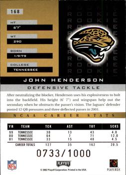 2002 Playoff Honors #168 John Henderson Back