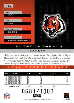 2002 Playoff Honors #183 Lamont Thompson Back