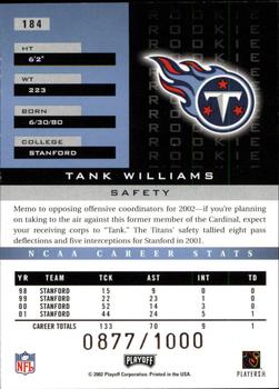 2002 Playoff Honors #184 Tank Williams Back