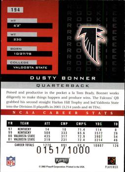 2002 Playoff Honors #194 Dusty Bonner Back