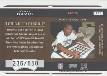 2002 Playoff Honors #208 Andre Davis Back