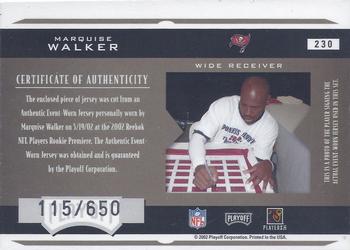 2002 Playoff Honors #230 Marquise Walker Back