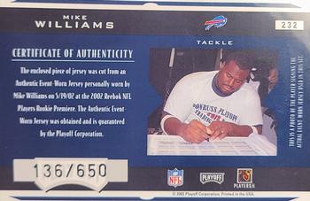 2002 Playoff Honors #232 Mike Williams Back