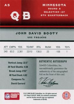 2008 SAGE - Autographs Red #A5 John David Booty Back