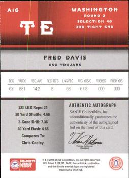 2008 SAGE - Autographs Red #A16 Fred Davis Back