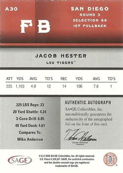 2008 SAGE - Autographs Red #A30 Jacob Hester Back
