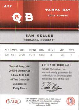 2008 SAGE - Autographs Red #A37 Sam Keller Back