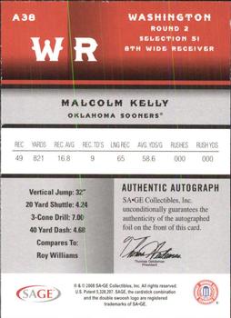 2008 SAGE - Autographs Red #A38 Malcolm Kelly Back