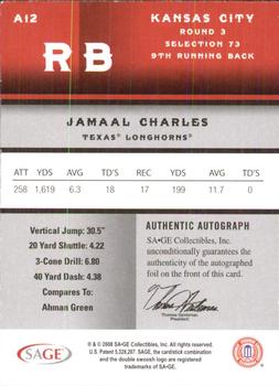 2008 SAGE - Autographs Silver #A12 Jamaal Charles Back
