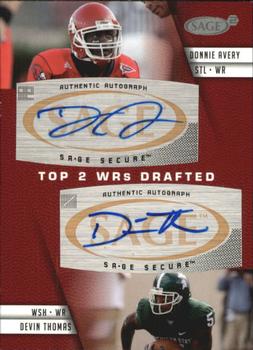 2008 SAGE Squared - Dual Autographs #A-64 Donnie Avery / Devin Thomas Front