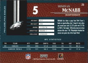 2002 Playoff Piece of the Game #25 Donovan McNabb Back