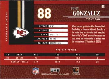 2002 Playoff Piece of the Game #68 Tony Gonzalez Back