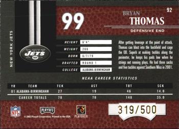 2002 Playoff Piece of the Game #92 Bryan Thomas Back