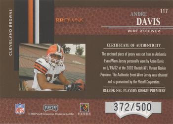 2002 Playoff Piece of the Game #117 Andre Davis Back