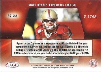 2008 SAGE Aspire - 5 Star #FS-22 Matt Ryan Back