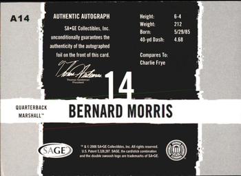 2008 SAGE HIT - Autographs #A14 Bernard Morris Back