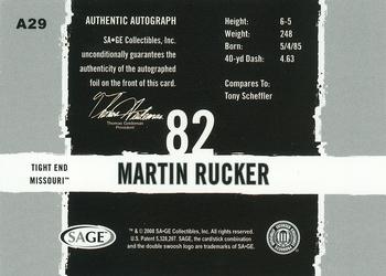 2008 SAGE HIT - Autographs #A29 Martin Rucker Back