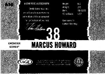 2008 SAGE HIT - Autographs #A38 Marcus Howard Back