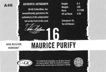 2008 SAGE HIT - Autographs #A46 Maurice Purify Back