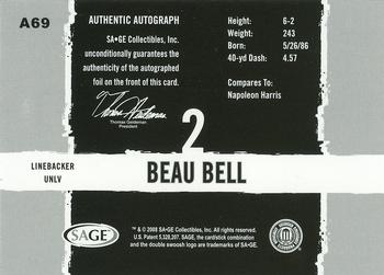 2008 SAGE HIT - Autographs #A69 Beau Bell Back