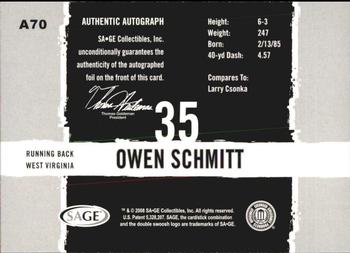 2008 SAGE HIT - Autographs #A70 Owen Schmitt Back