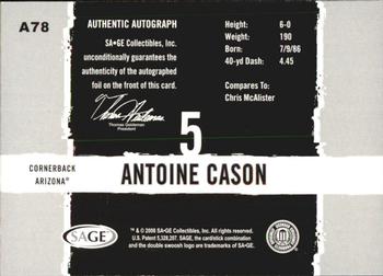2008 SAGE HIT - Autographs #A78 Antoine Cason Back