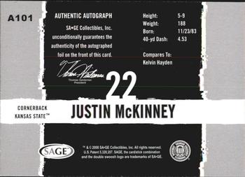 2008 SAGE HIT - Autographs #A101 Justin McKinney Back