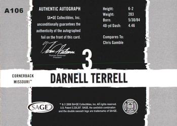 2008 SAGE HIT - Autographs #A106 Darnell Terrell Back