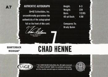 2008 SAGE HIT - Autographs Gold #A7 Chad Henne Back