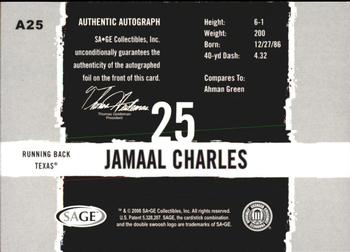 2008 SAGE HIT - Autographs Gold #A25 Jamaal Charles Back