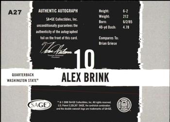 2008 SAGE HIT - Autographs Gold #A27 Alex Brink Back