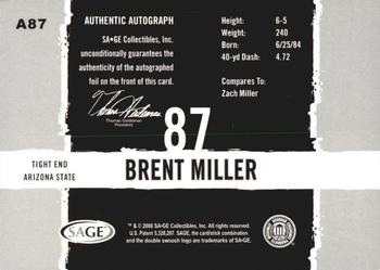 2008 SAGE HIT - Autographs Gold #A87 Brent Miller Back