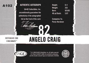 2008 SAGE HIT - Autographs Gold #A102 Angelo Craig Back