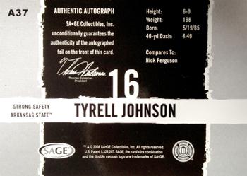 2008 SAGE HIT - Autographs Gold #A37 Tyrell Johnson Back