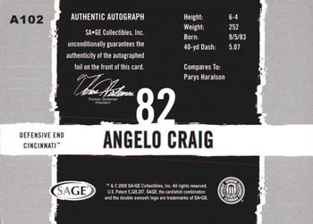 2008 SAGE HIT - Autographs Silver #A102 Angelo Craig Back
