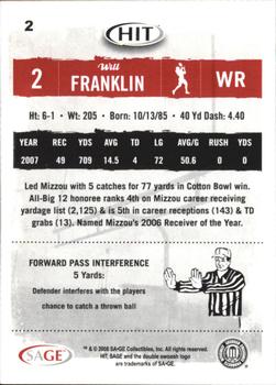 2008 SAGE HIT - Glossy #2 Will Franklin Back