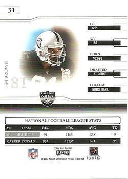 2002 Playoff Prime Signatures #31 Tim Brown Back
