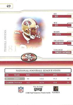 2002 Playoff Prime Signatures #49 Terrell Owens Back