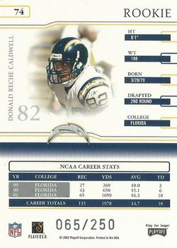 2002 Playoff Prime Signatures #74 Reche Caldwell Back