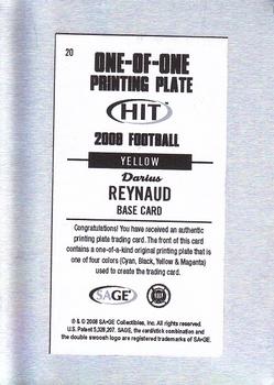 2008 SAGE HIT - Printing Plates Yellow #20 Darius Reynaud Back