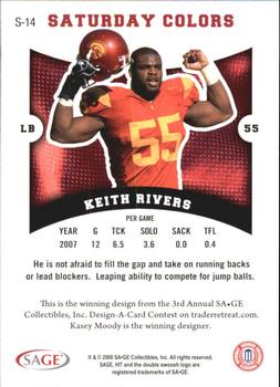 2008 SAGE HIT - Saturday Colors #S-14 Keith Rivers Back