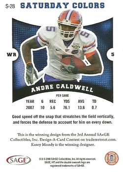 2008 SAGE HIT - Saturday Colors #S-28 Andre Caldwell Back