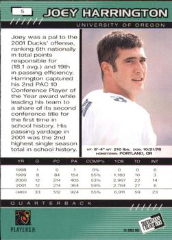 2002 Press Pass #5 Joey Harrington Back