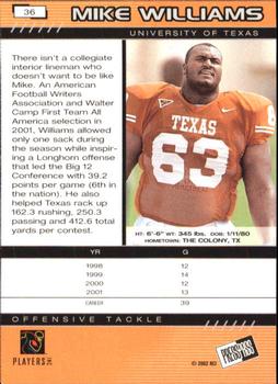 2002 Press Pass #36 Mike Williams Back