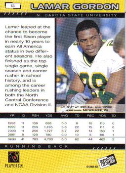 2002 Press Pass #13 Lamar Gordon Back