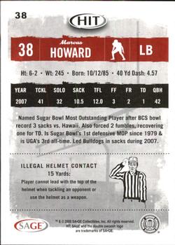 2008 SAGE HIT - Silver #38 Marcus Howard Back