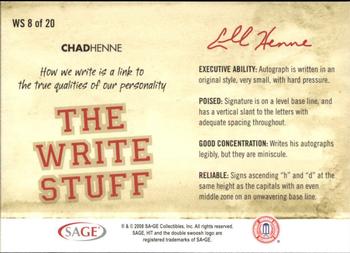 2008 SAGE HIT - Write Stuff #WS8 Chad Henne Back